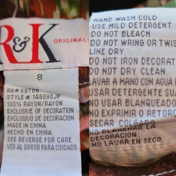 Vtg R&K Dress Boho Tribal Sleeveless Shift Tea Length Warm Neutrals Beaded Sz 8 - Picture 3 of 13